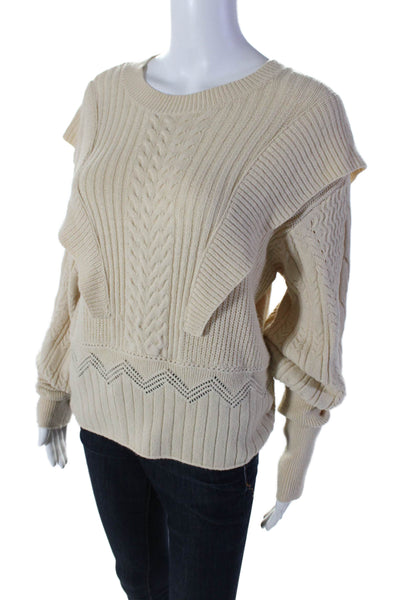 Elan Womens Long Sleeve Cable Knit Crewneck Pullover Sweater Beige Size M