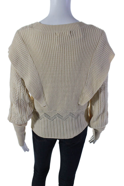 Elan Womens Long Sleeve Cable Knit Crewneck Pullover Sweater Beige Size M