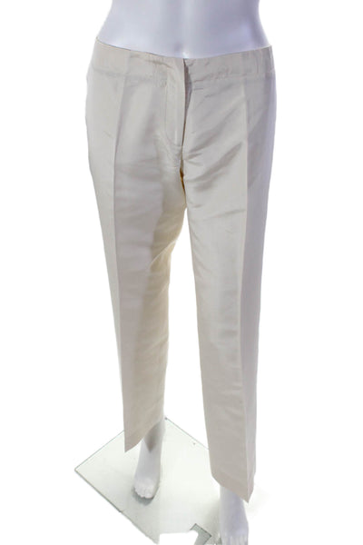 Etro Milano Womens Silk Flat Front Mid Rise Straight Leg Trousers White Size 46