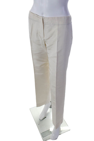 Etro Milano Womens Silk Flat Front Mid Rise Straight Leg Trousers White Size 46