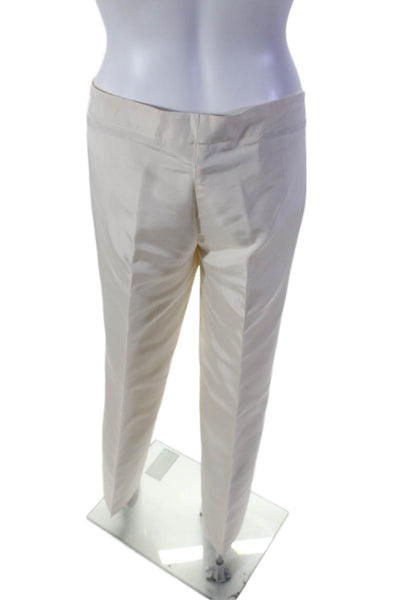 Etro Milano Womens Silk Flat Front Mid Rise Straight Leg Trousers White Size 46