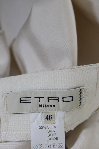 Etro Milano Womens Silk Flat Front Mid Rise Straight Leg Trousers White Size 46