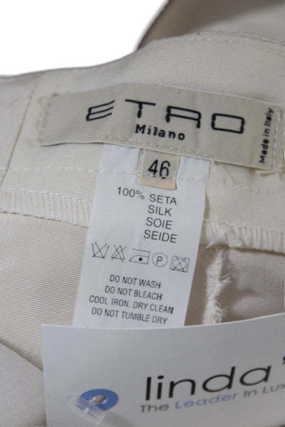 Etro Milano Womens Silk Flat Front Mid Rise Straight Leg Trousers White Size 46