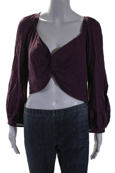 Cris Barros Womens Long Sleeve V-neck Zip Crop Blouse Top Purple Size EUR 38