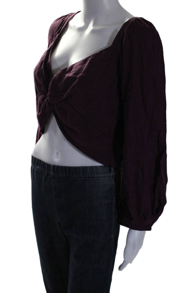 Cris Barros Womens Long Sleeve V-neck Zip Crop Blouse Top Purple Size EUR 38