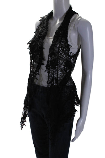 Adriana Degreas Womens Textured Crochet Knit Open Front Vest Top Black Size M