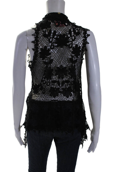 Adriana Degreas Womens Textured Crochet Knit Open Front Vest Top Black Size M