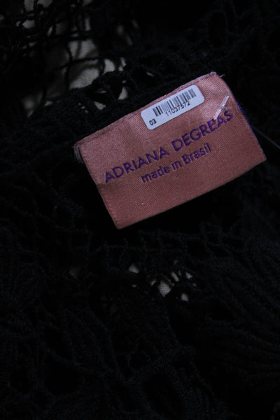 Adriana Degreas Womens Textured Crochet Knit Open Front Vest Top Black Size M