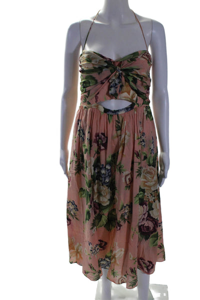 Zimmermann Womens Sleeveless Halter Neck Bow Front Floral Dress Pink Size 3