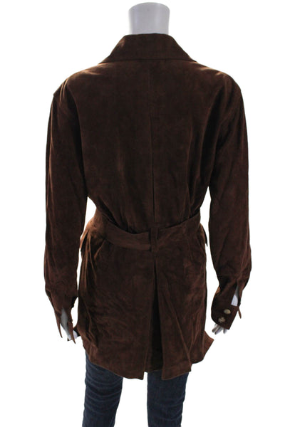 Hermes Womens Brown Suede Collar Button Front Belt Long Sleeve Jacket Size 38