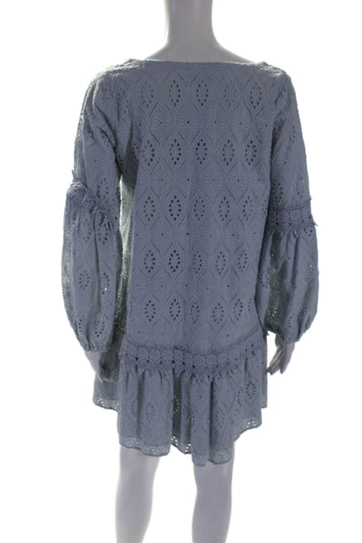 Taj By Sabrina Grippa Womens Cotton Mesh Embroidered Ruffled Dress Blue Size M