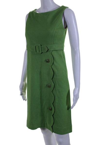 Lilly Pulitzer Womens Scallop Trim Sleeveless Belted Dress Green Wool Size 4