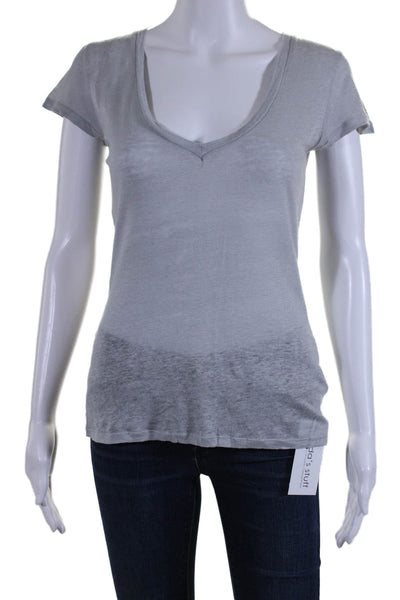 Calypso Saint Barth Womens Linen Short Sleeves V Neck Shirt Gray Size Small