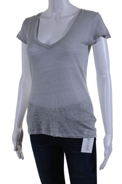 Calypso Saint Barth Womens Linen Short Sleeves V Neck Shirt Gray Size Small