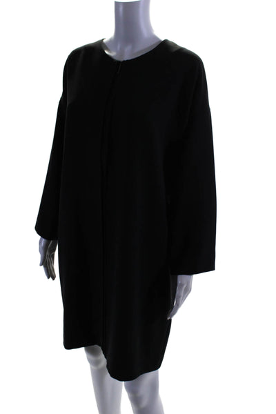 Vince Womens Front Zip Long Sleeve Scoop Neck Shift Dress Black Size Large