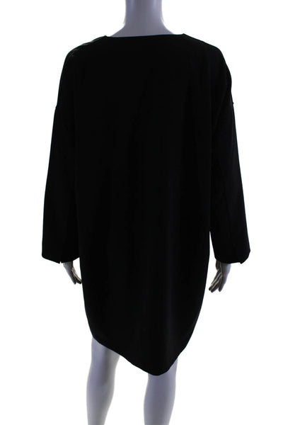 Vince Womens Front Zip Long Sleeve Scoop Neck Shift Dress Black Size Large