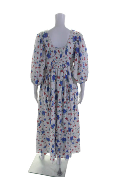 Love Shack Fancy Womens Cotton Floral Print V-Neck Maxi Dress White Size 4