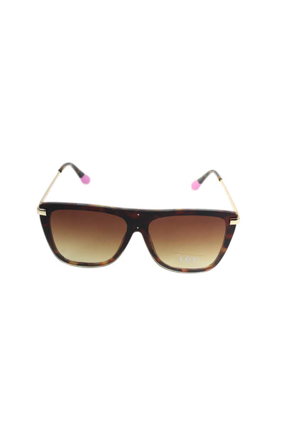 LDT Womens Tortoise Shell Print Gold Tone Foldable Sunglasses Brown Black