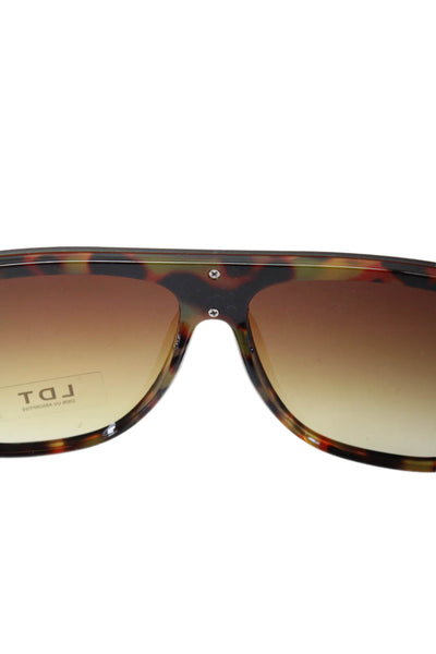 LDT Womens Tortoise Shell Print Gold Tone Foldable Sunglasses Brown Black