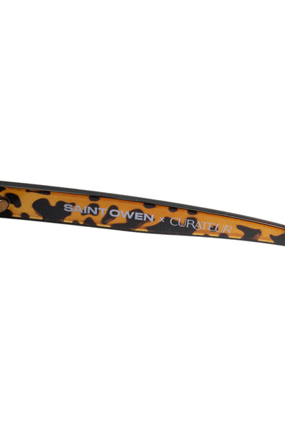 Saint Owen X Curateur Womens Animal Print Cat Eye Sunglasses Brown Black