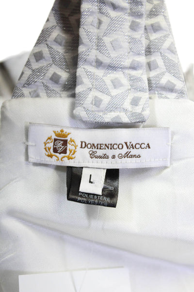 Domenico Vacca Mens Silk Blend Geometric Print Cummerbund Silver Size Large