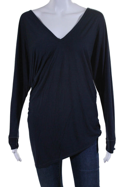 Three Dots Womens Long Sleeves V Neck Pullover Shirt Navy Blue Size Medium