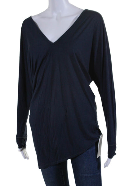 Three Dots Womens Long Sleeves V Neck Pullover Shirt Navy Blue Size Medium