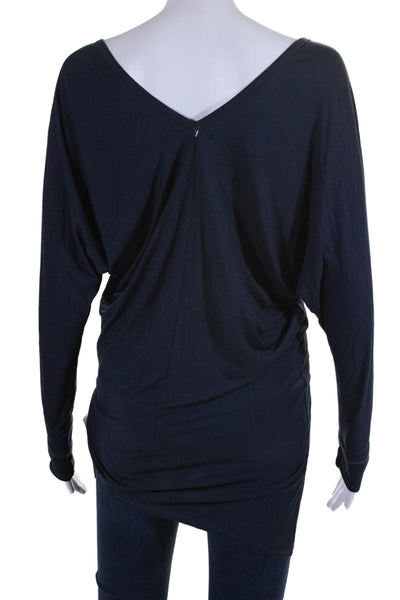 Three Dots Womens Long Sleeves V Neck Pullover Shirt Navy Blue Size Medium