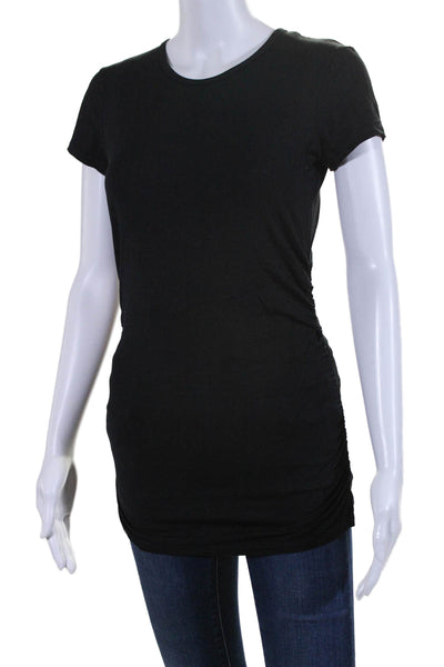 Ralph Lauren Black Label Womens Ruched Short Sleeves Tee Shirt Black Size Medium