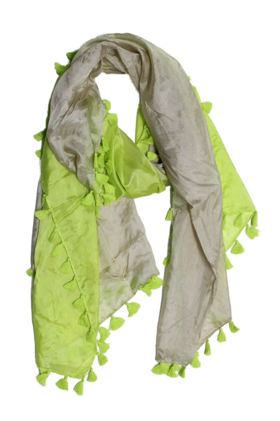 Calypso St. Barth for Target Womens Silk Tassel Scarf Green Beige Size One Size