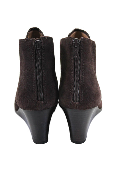 Jack Rogers Womens Suede Zip Up Ankle Wedge Boots Dark Brown Size 10 Medium