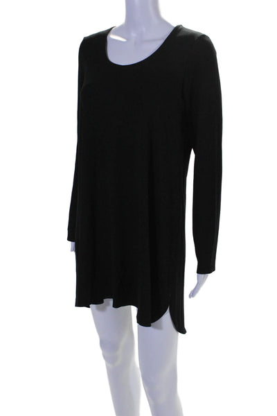 Eileen Fisher Women's Round Neck Long Sleeves A-Line Mini Dress Black Sz M