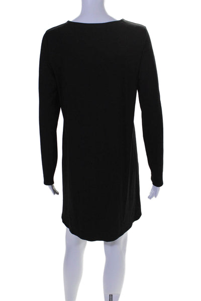 Eileen Fisher Women's Round Neck Long Sleeves A-Line Mini Dress Black Sz M