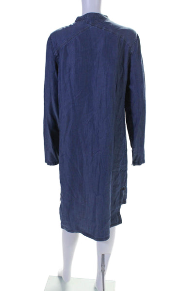 Sweaty Betty Women's Round Neck Long Sleeves Button Up Shirt Dress Blue Size M