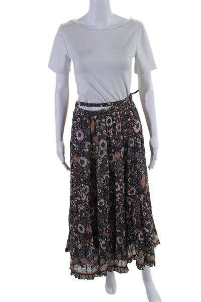 Ulla Johnson Womens Cotton Floral Tiered Pleated Tied A-Line Skirt Brown Size 4