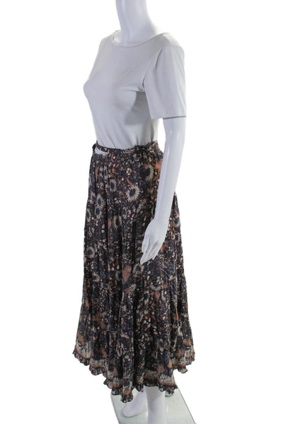 Ulla Johnson Womens Cotton Floral Tiered Pleated Tied A-Line Skirt Brown Size 4