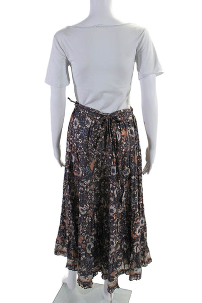 Ulla Johnson Womens Cotton Floral Tiered Pleated Tied A-Line Skirt Brown Size 4