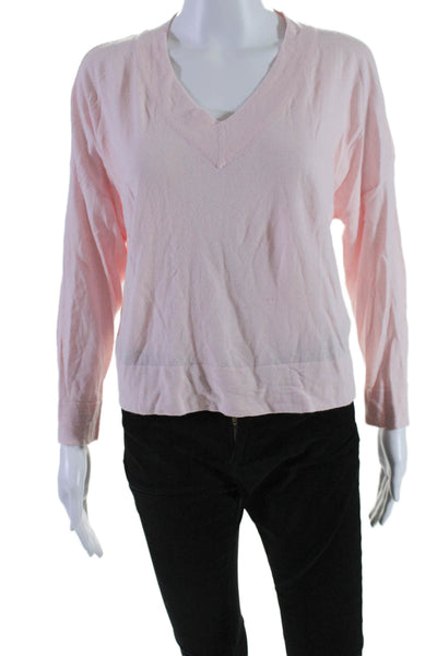 Whisper By Brodie Womens Pink V-Neck Long Sleeve Cotton Knit Top Size S