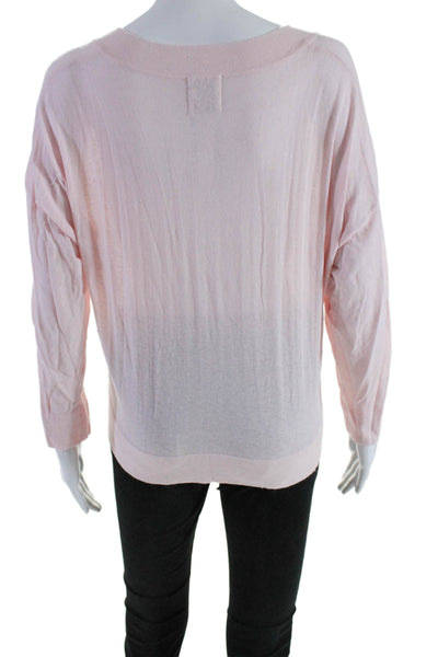 Whisper By Brodie Womens Pink V-Neck Long Sleeve Cotton Knit Top Size S