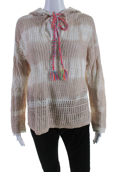 Lisa Todd Womens Cotton Blend Open Knit Brown Tie Dye Long Sleeve Hoodie Size XS