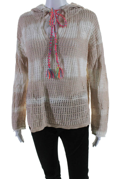 Lisa Todd Womens Cotton Blend Open Knit Brown Tie Dye Long Sleeve Hoodie Size XS
