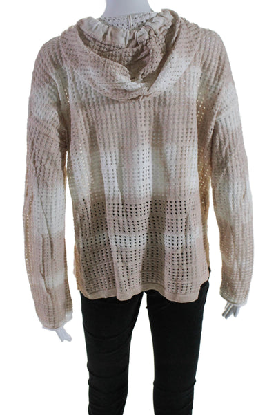 Lisa Todd Womens Cotton Blend Open Knit Brown Tie Dye Long Sleeve Hoodie Size XS