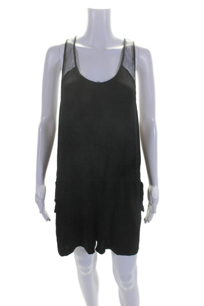 Rag & Bone Womens Sleeveless Mesh Detailed Zipped Waist Tied Romper Black Size 6