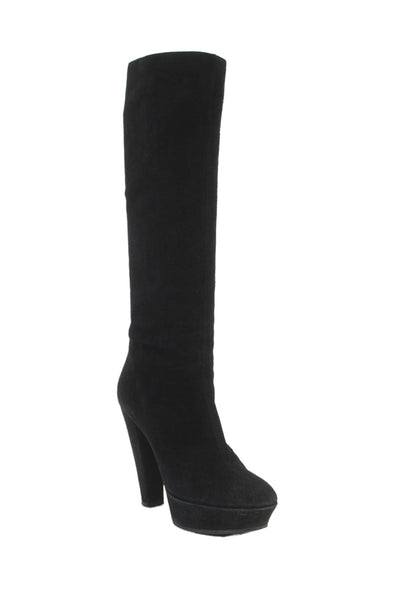 Donna Karan Collection Women's Suede Platform Heels Knee High Boots Black Size 9