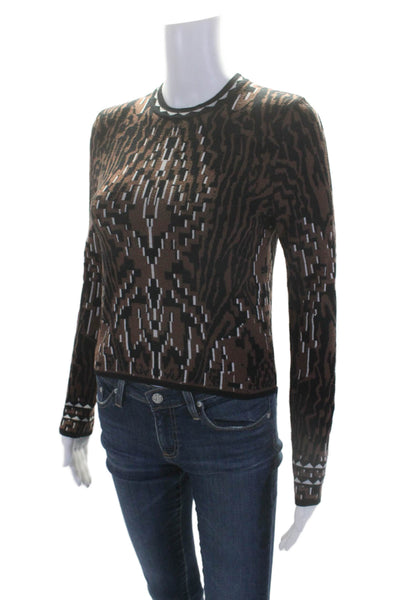 Hayley Menzies Womens Geometric Long Sleeve Round Neck Sweater Brown Size XS