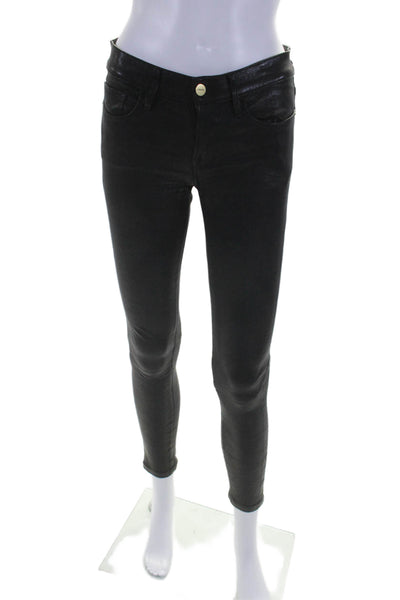 Frame Denim Womens Le Skinny de Jeanne Buttoned Skinny Pants Black SIze EUR 24