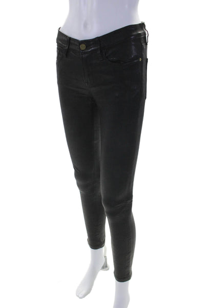 Frame Denim Womens Le Skinny de Jeanne Buttoned Skinny Pants Black SIze EUR 24