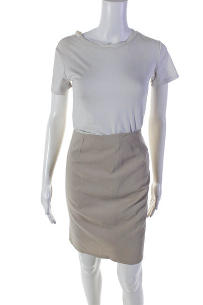 Rene Lezard Womens Textured Pleated Lined Zip Midi Pencil Skirt Beige Size 10