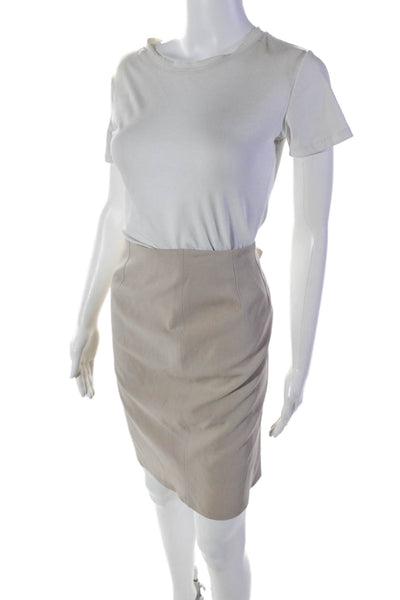 Rene Lezard Womens Textured Pleated Lined Zip Midi Pencil Skirt Beige Size 10