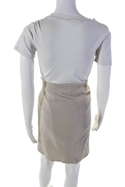 Rene Lezard Womens Textured Pleated Lined Zip Midi Pencil Skirt Beige Size 10